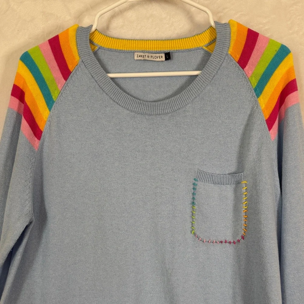 Zaket and Plover Striped Shoulder Cotton Cashmere Sweater Size Large